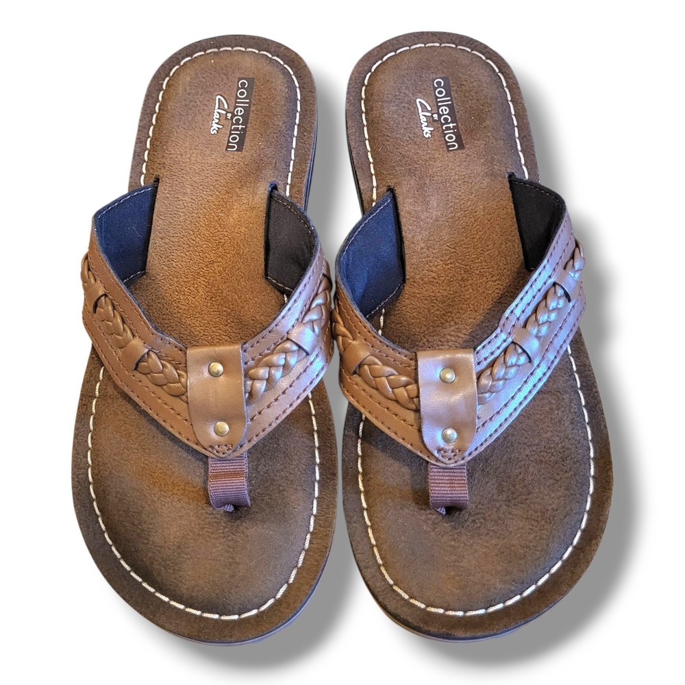 Clarks Women's Brown Fenner Nerice Braided Thong Flip Flops Size 6